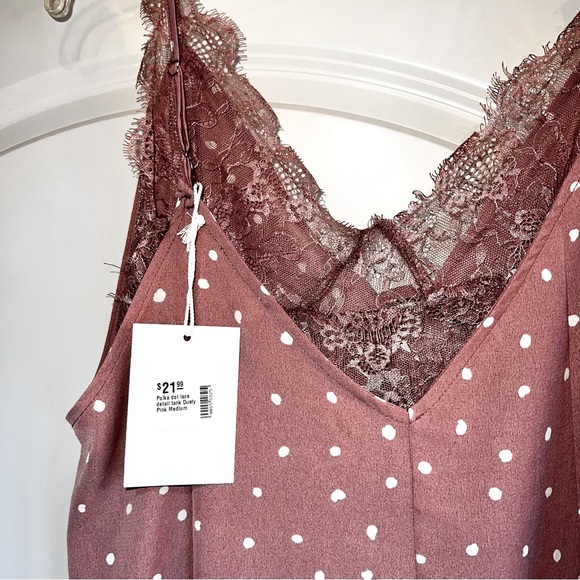 NWT sz med Escape by Blu Pepper silky strappy tank blouse polka dot lace - Picture 3 of 5